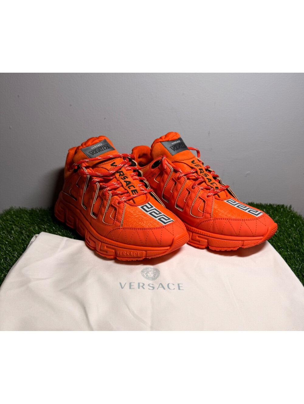 Versace Orange Trigreca Monogram Sneakers US 9 AUTHENTIC New